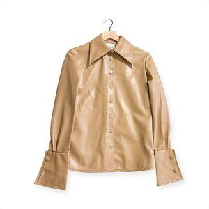A.W.A.K.E. MODE Faux Leather Shirt With Cuff Detail, Size 34EU, Brandy, NWOT